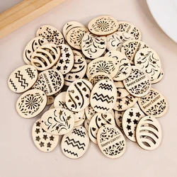 50/100Pcs 4cm Easter Wooden Egg DIY Craft Hanging Ornament Hollowed Wood Chips Happy Easter Party Decorations For Home Kids Gift