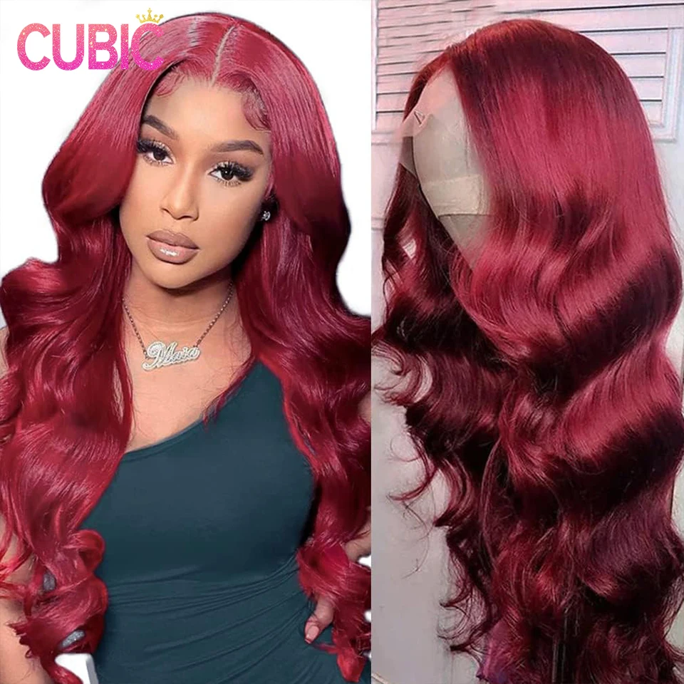 99j Body Wave Burgundy Lace Front Wigs Human Hair 13x4 HD Transparent Lace Front Wigs Human Hair 180% Density Wine Red Wigs