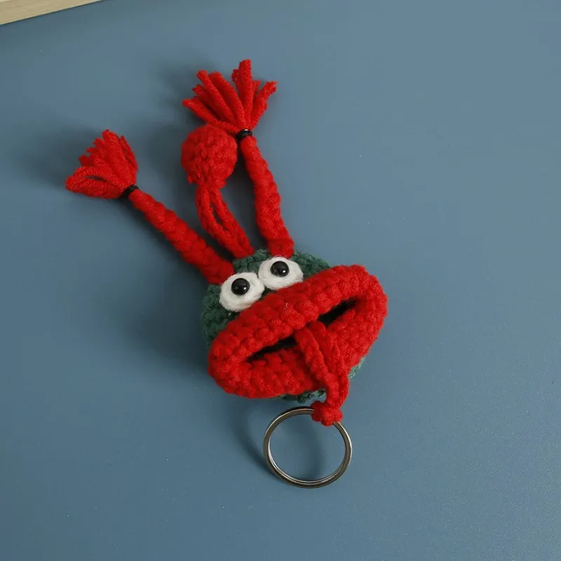 Cute Sausage Mouth Doll Crochet Keychain Keys Storage Funny Mini