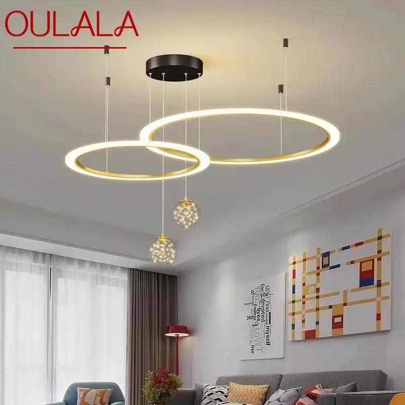 

OULALA Nordic Pendant Lamp Modern LED Creative 3 Colors Chandelier Ring Round Light Fixtures for Home Living Room Bedroom Decor