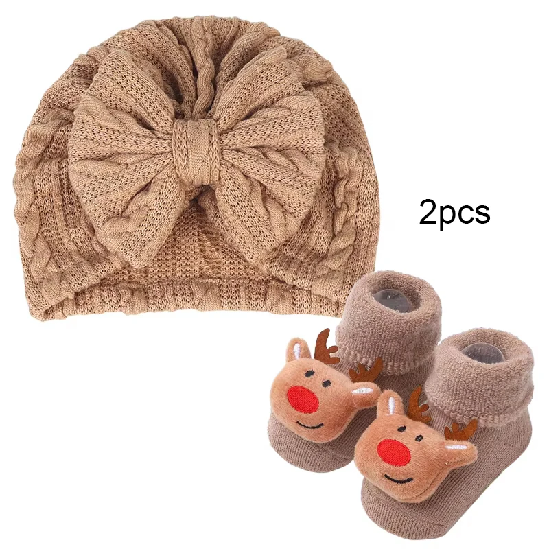 

Тюрбан, детская шапка + рождественский комплект носков с изображением лося, мягкий хлопковый платок для новорожденных, шапочки, осенне-зимний теплый детский пуловер, шапка, рождественский подарок