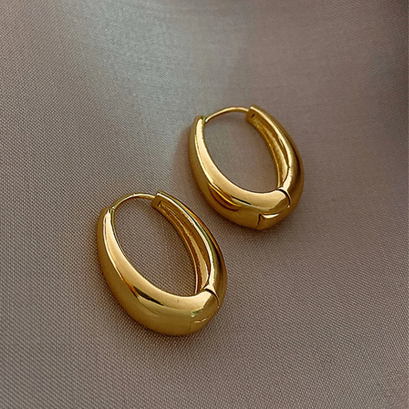 Huitan Fashion Metal Hoop Earrings for Women Simple Versatile Daily Wear Everyday Ear Accessories Young Girls Statement Jewelry