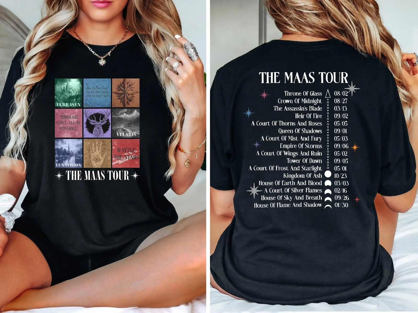 قميص The Maas Tour، قميص Sarah J. Maas Eras Tour، قميص ACOTAR Velaris، العرش