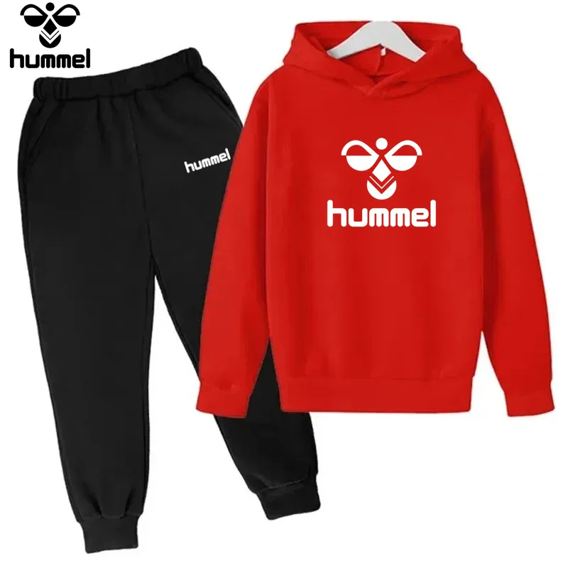 HUMMEL brand Children\'s hoodie Coat + Pants Suit Boys Girls 3-12 years old Children\'s clothing Black fashion casual toddler swea