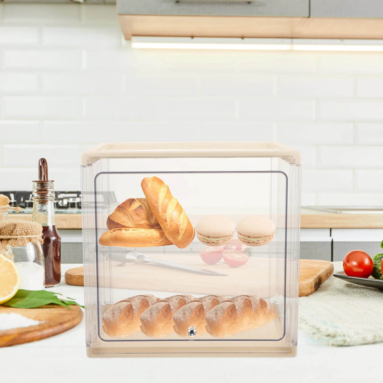 

2PCS Double Layer Bread Box Clear Plastic Large Capacity Kitchen Storage ganizer For Home Bakery Shop Display Holder Bin