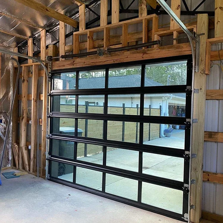 Custom Garage Door Modern New Aluminum Alloy Frosted Glass Black Glass Automatic Garage Door For Villa Modern Garage Door