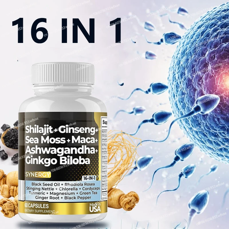 16 In 1 Male Supplement with Sea Moss Shilajit GinsengbCapsules Natural Muscle Builder Pills Support Immunity