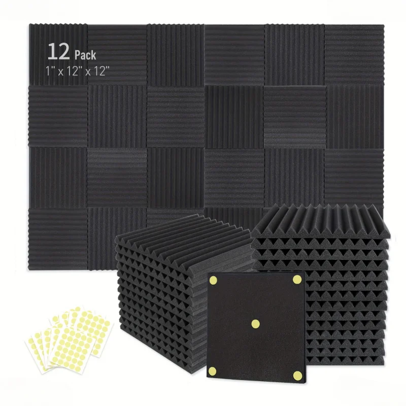 

12 панелей из акустического пенопласта 12x12x1 дюймов | Звукоизоляционная настенная/потолочная плитка высокой плотности для студии/офиса/дома с шумоподавлением