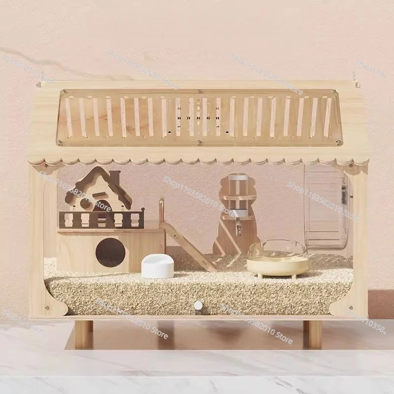 60cm Acrylic Transparent Hamster Cage, Large Villa-Style Enclosure for Golden Bears with Climbing Platform & Luxury House