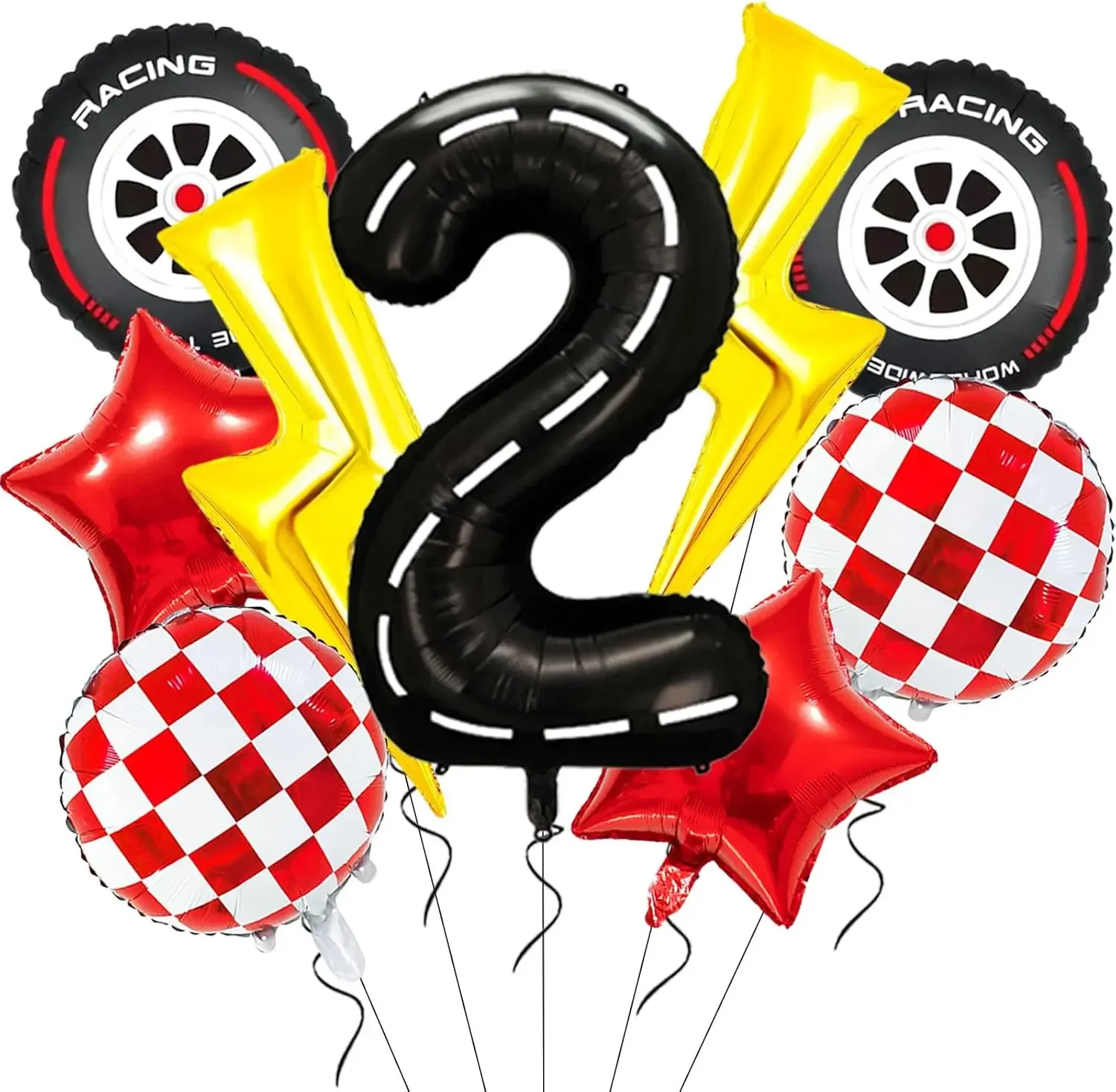 9-teiliges Rennwagen-Themen Ballonset, Karierfahne Design Ballonkit für Jungen Geburtstag, Rennthemen-Partydekoration – Detail 11