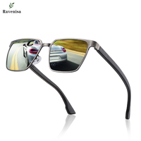 Ravenisa Metal Frame Square Polarized Sunglasses Wood Sun Glasses For Men 2020 Mirror sunglasses lunette soleil homme