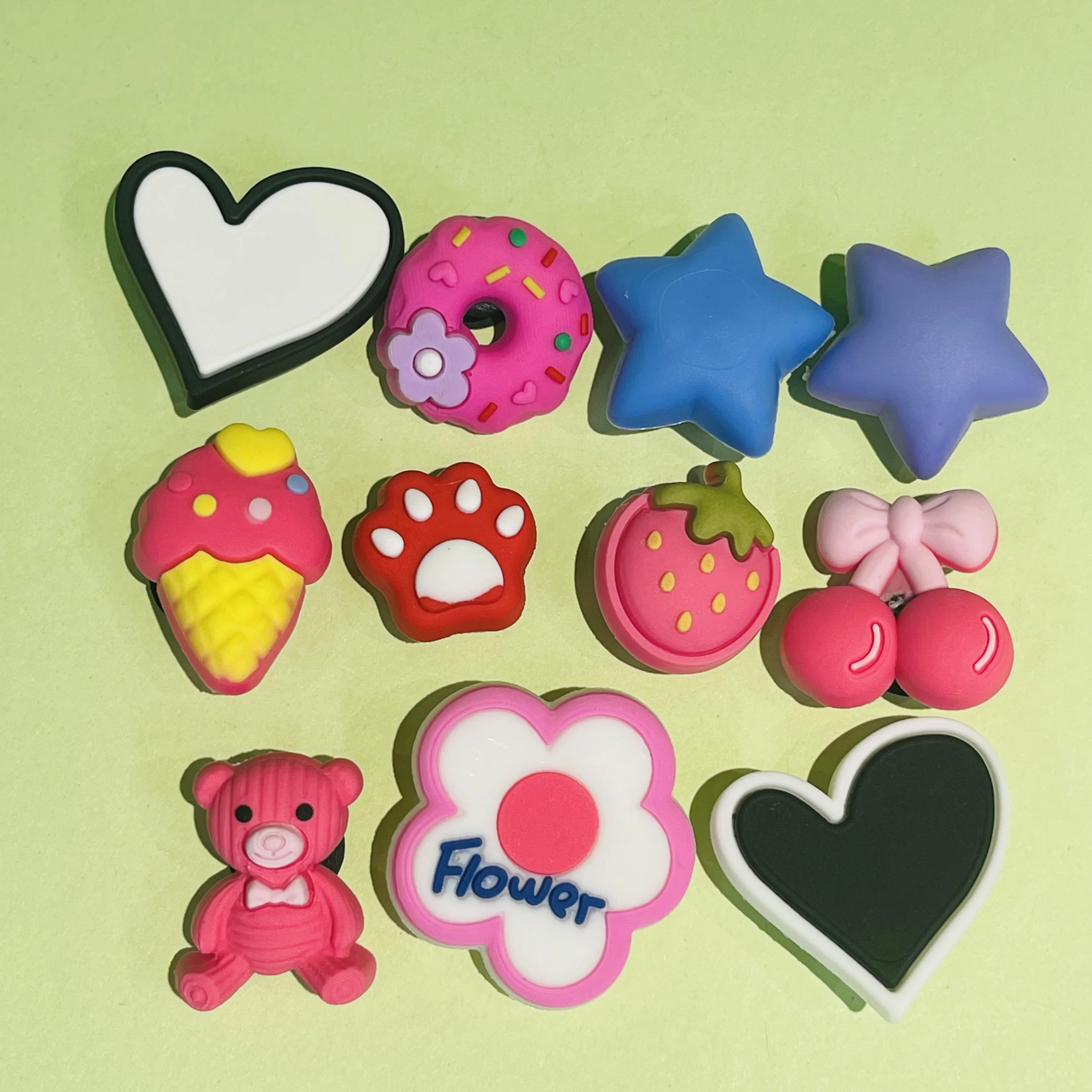 New 1-11pcs Cartoon Heart Doughnut Flower Bear Strawberry Star PVC Shoe Charms Garden Shoes Button Accessories Sandals Ornaments