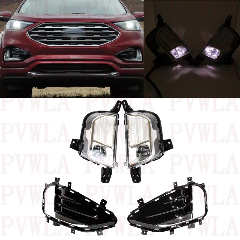 

Front Bumper Fog Lights Lamp With LED Bulbs + The Grille Cover Assembly For Ford Edge Sport 2019 2020 2021 2022