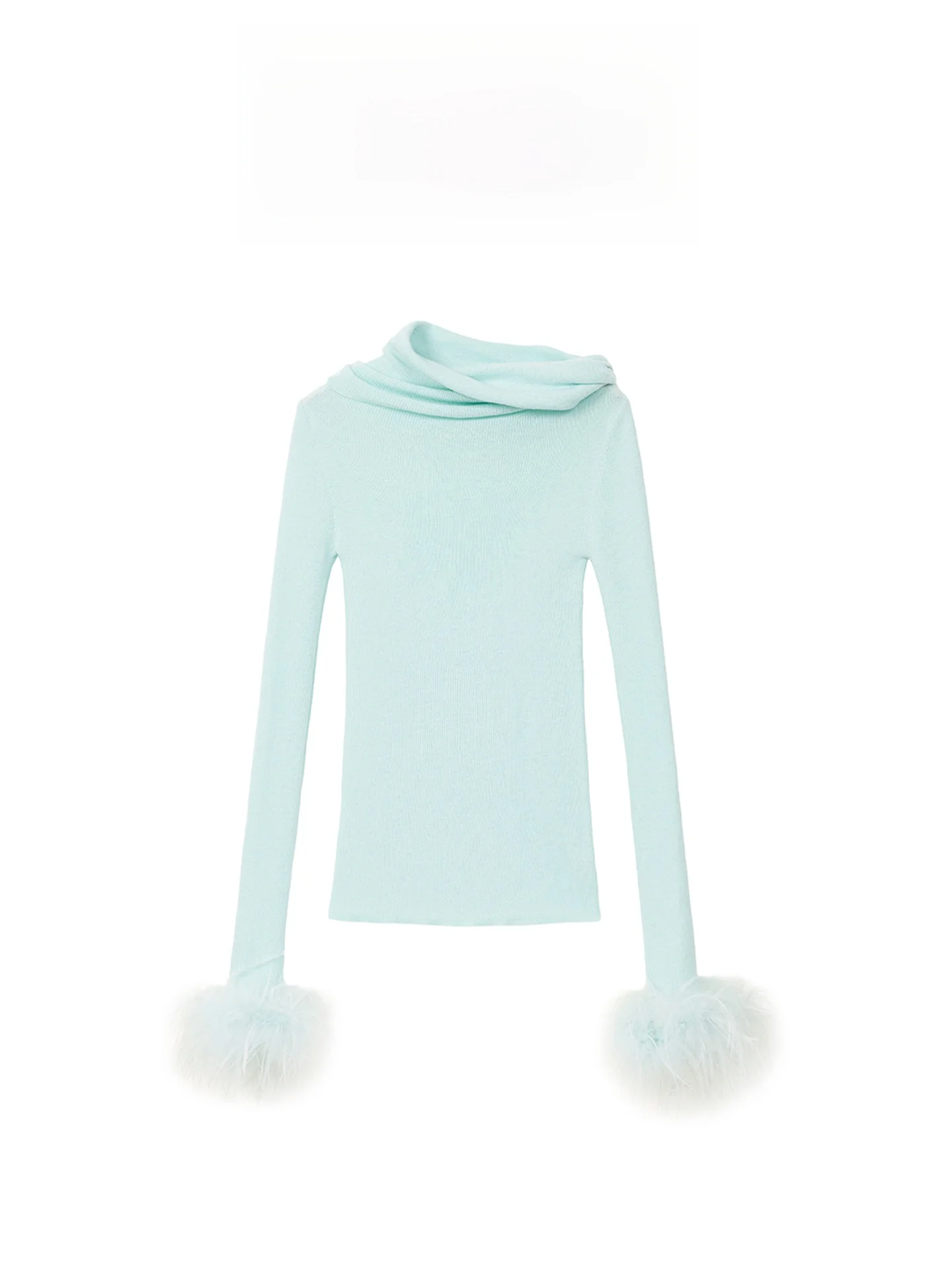 

Romantic Law Design One-oulder Ostrich Feather Knitted Wool Blend Slim Fit Women's Top Faionable Commute Sle