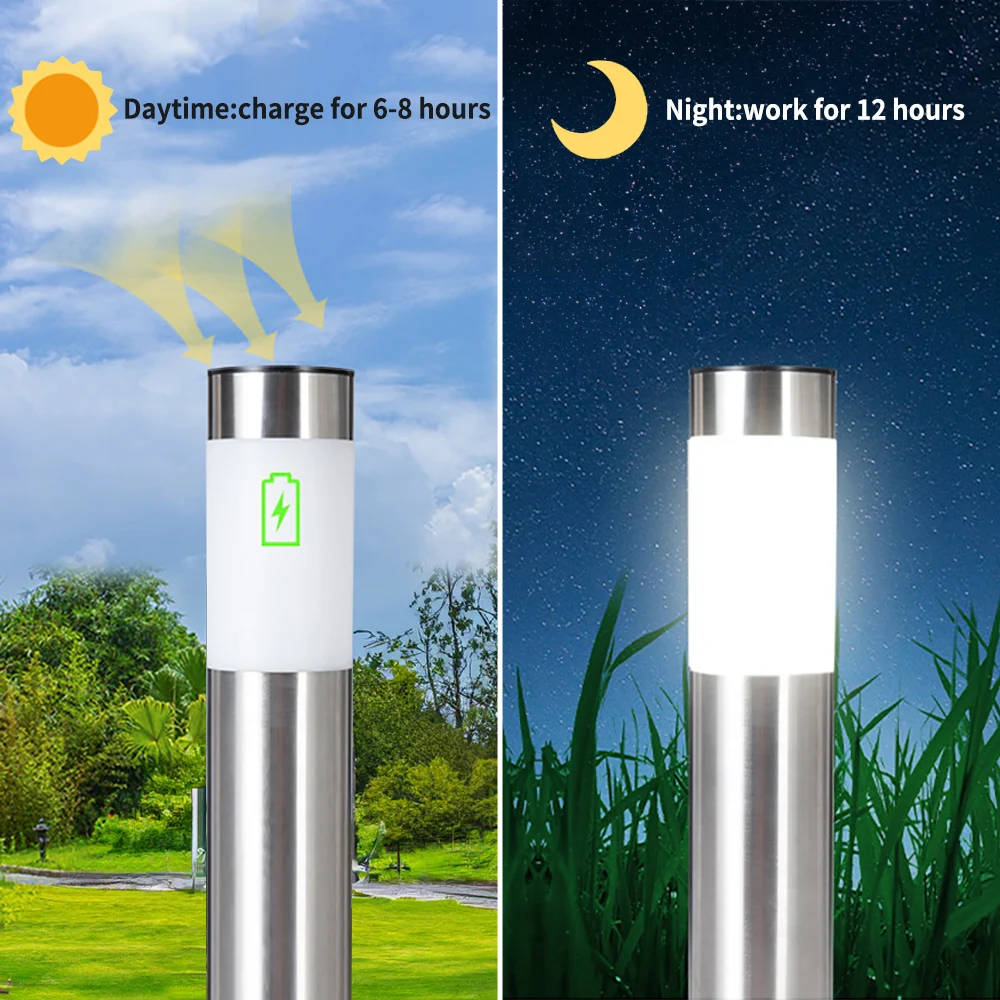 2 Pack Solar Led Light Modern Cylindrical Stainless Steel Waterproof Solar Outdoor Lawn Patio Led Light Garden Landscape Light