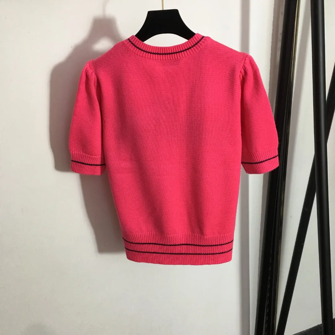 New Star Letter Jacquard Wool Blended Short sleeved Knitwear Light luxury grace Sweet Age reduction fashion Versatile Soft