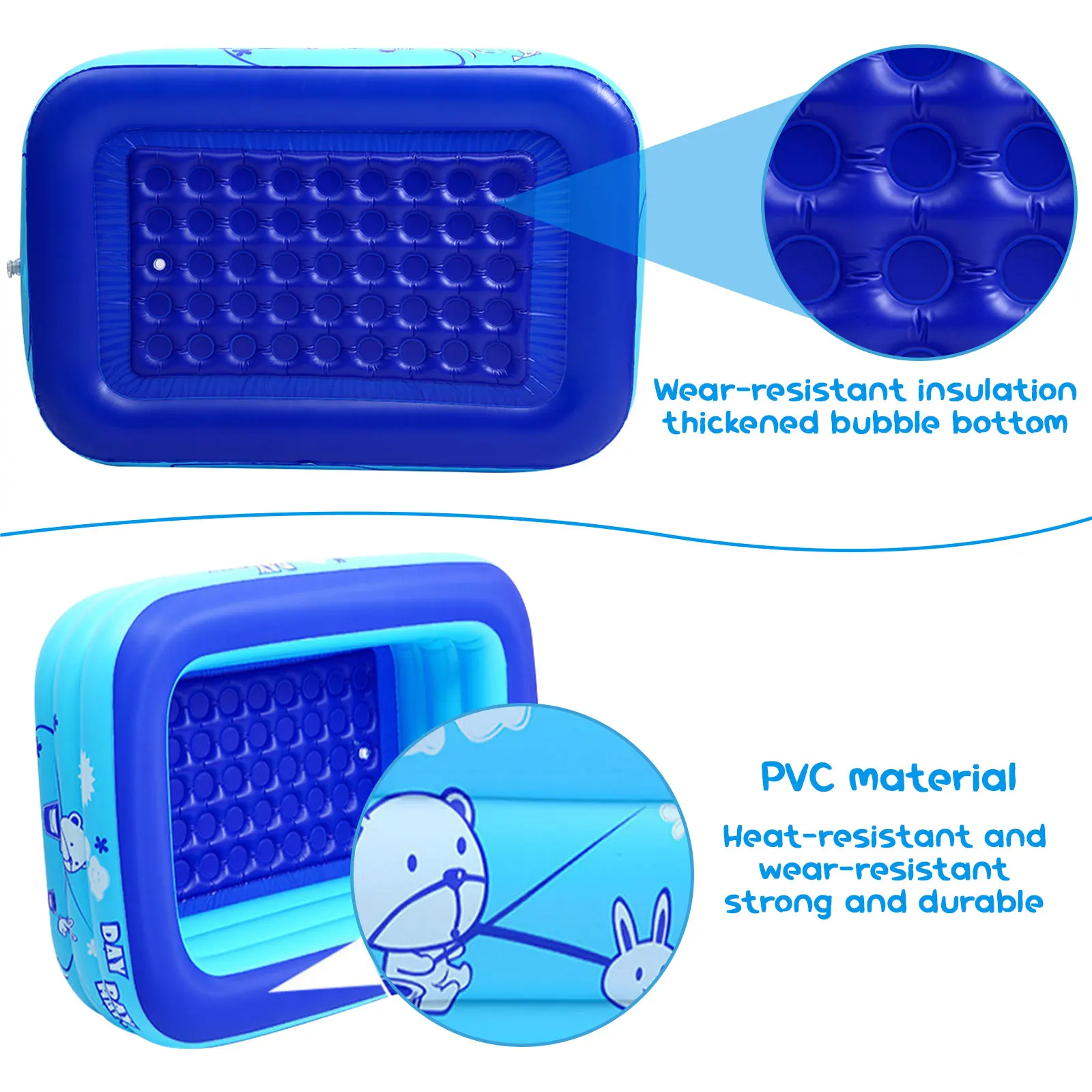 Piscina inflable de 120cm, bañera de piscina de juegos acuáticos al aire libre de verano familiar con fondo de burbuja para regalo de niños