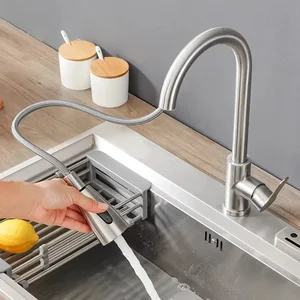 Gebürstete Nickelküchenhahn, ein Loch, abnehmbare Düse, Küchenspüle, Mischhahn, Flow Sprayer, Chrom/Schwarzkopf 6 Hauptverkäufe Tap Chrome Kitchen - №5