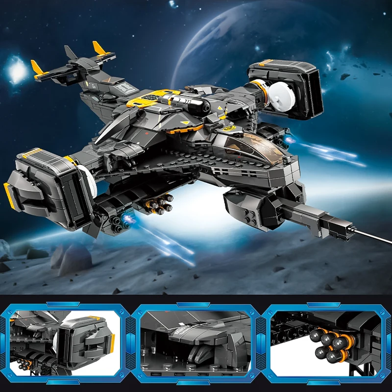 Interstellar spacecraft, mechanical mecha, battle aircraft, sci-fi space fighter, assembling building blocks, children's toy air