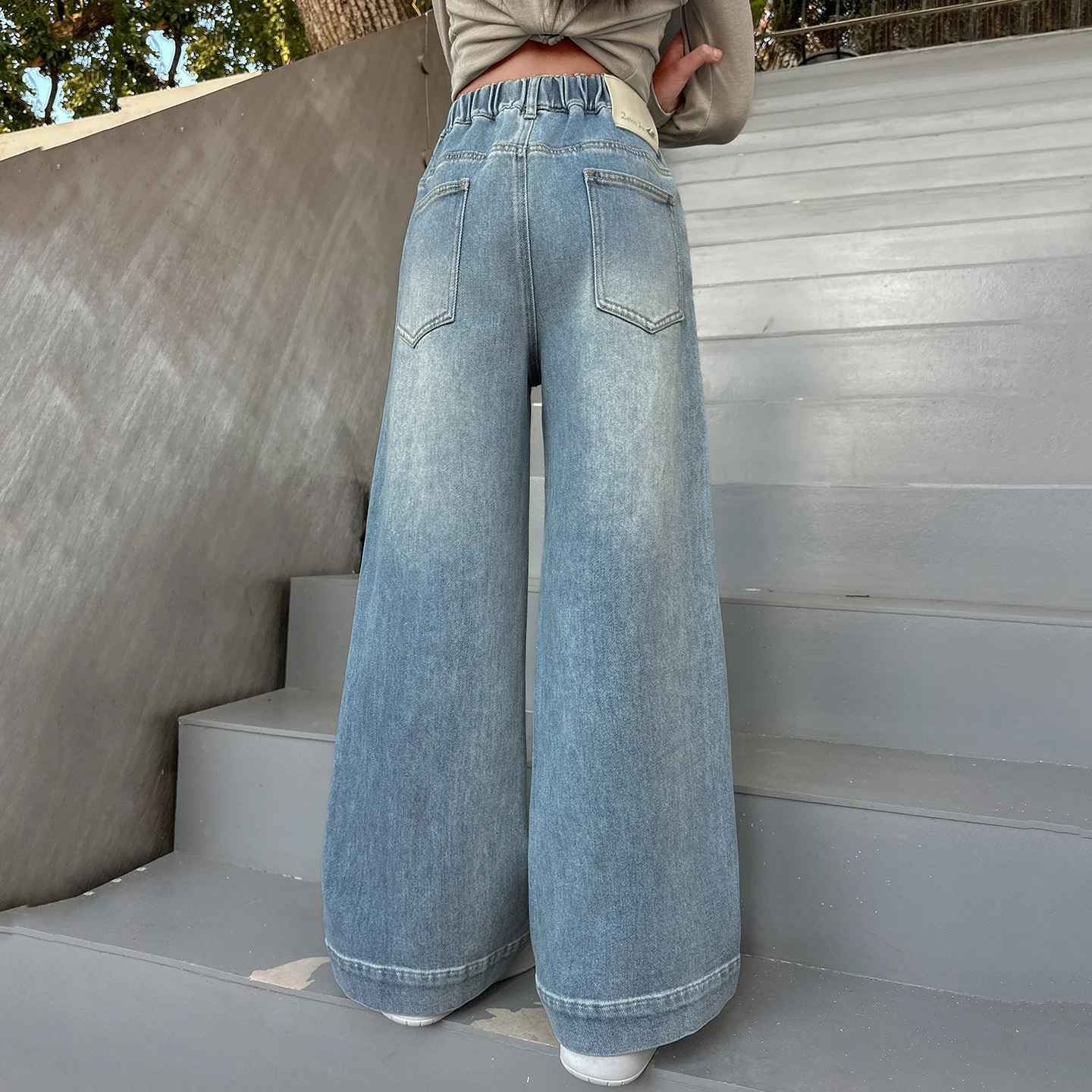 Teenage Girls Pants Fashion Spliced Design Floor Jeans Trousers Kids Wide-leg Denim Pants for 5 7 9 11 13 Years Children Bottoms