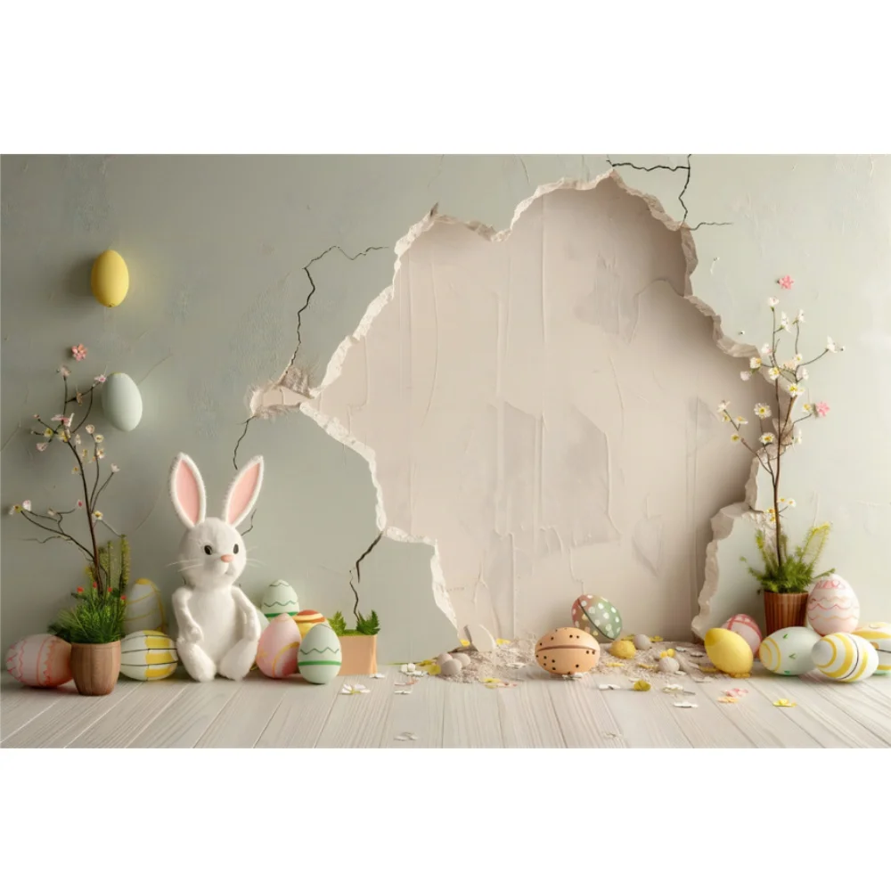 Фон для фотобудки с изображением счастливой пасхальной вечеринки, большое отверстие на стене, яйца, кролик, реквизит для душа для новорожденных, детский фон для фотостудии