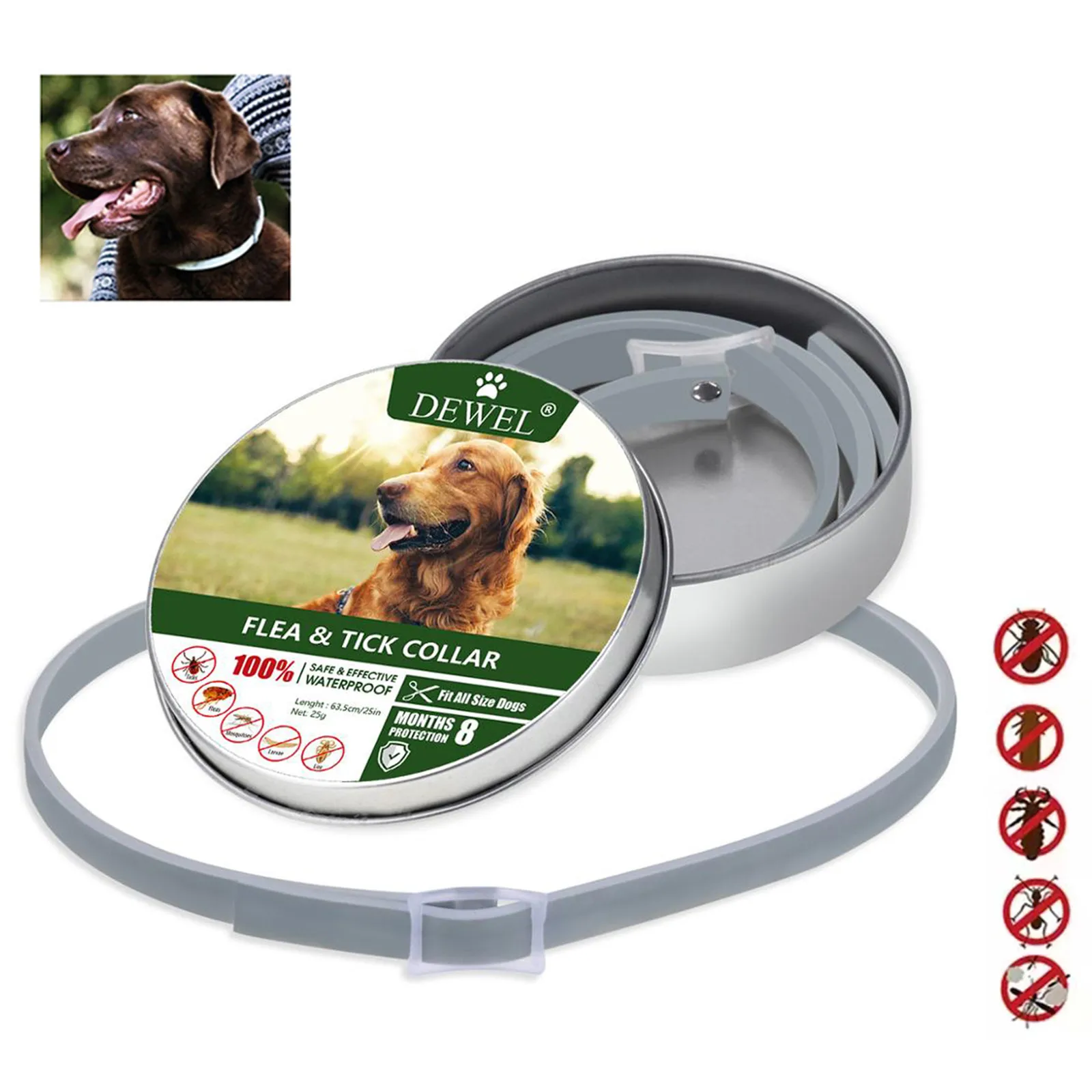 Dewel Dog Collar Anti Flea Mosquitoes Ticks Insect Waterproof Herbal Pet Collar 8 Months Protection Dog Accessories