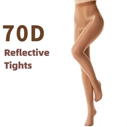 70D Long Fitness Tights Women's Sexy Sheer Shiny Glossy Oil Pantyhose Tights Thick One Line Crotch Oil Stockings Dance Wear