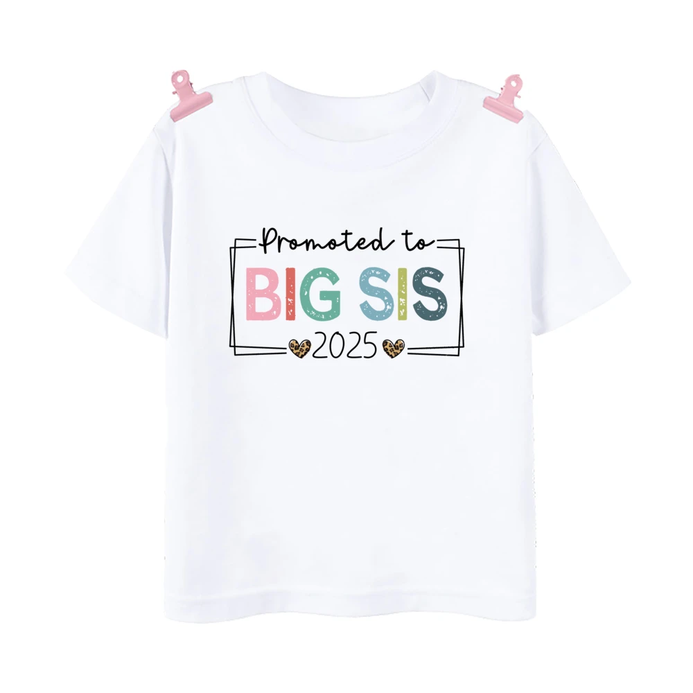 Promoted To Big Sister Est 2025 Print Girls T-Shirt Baby Announcement Child Shirt Tops Kids Short Sleeve Toddler Summer Clothes