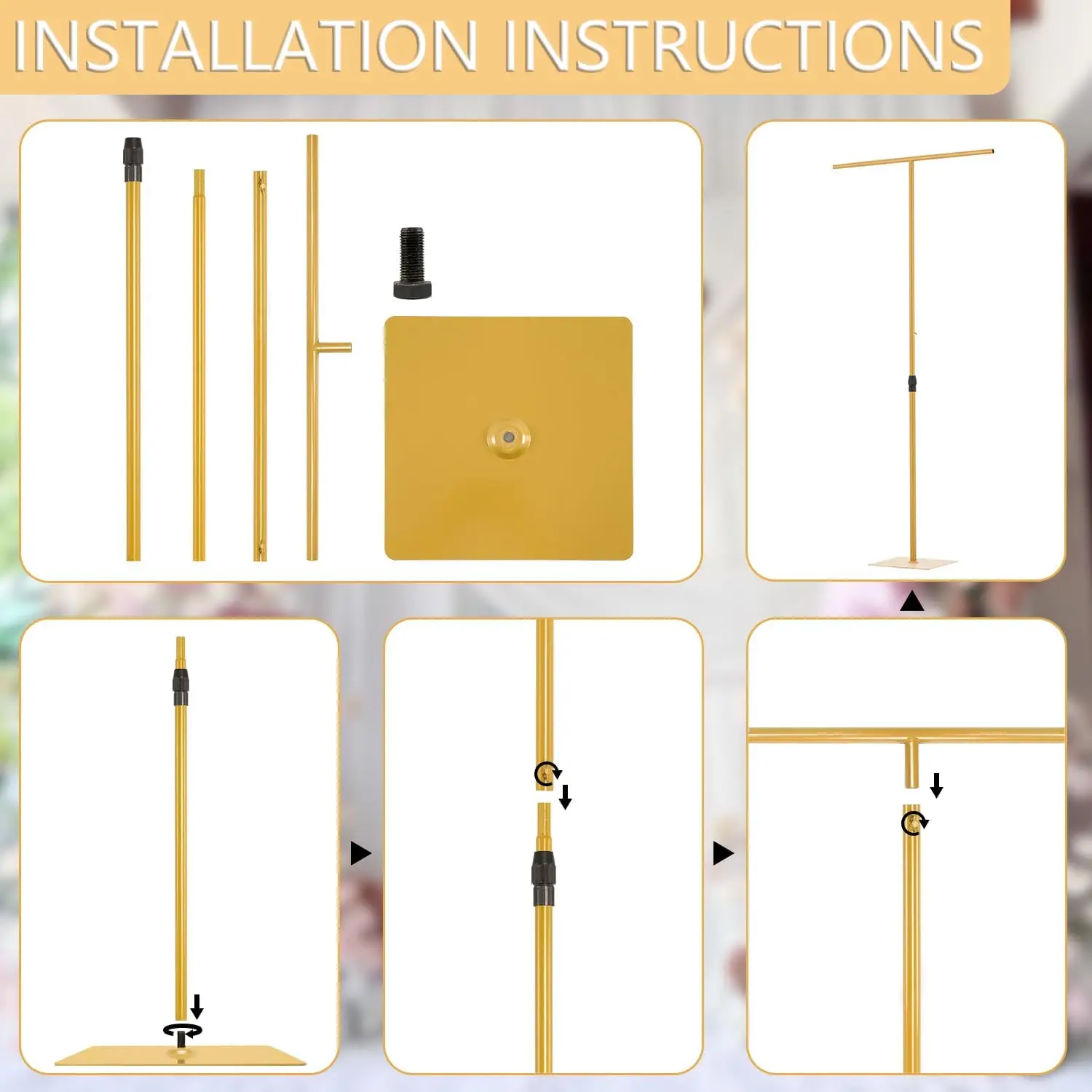 2 pçs suporte de pano de fundo de casamento com cortinas de gaze suporte de pano de fundo de metal perfeito para evento de aniversário de casamento ouro 8ft