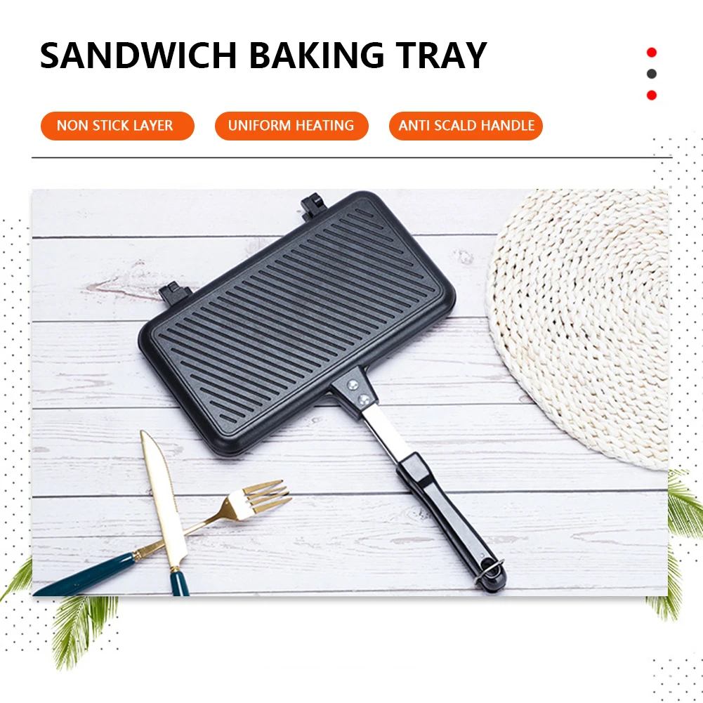 Double Side Bread Egg Frying Pan High-Quality Aluminum Alloy Nonstick Pans with Heat Resistant Handle Sandwich Mold Kitchen Tool