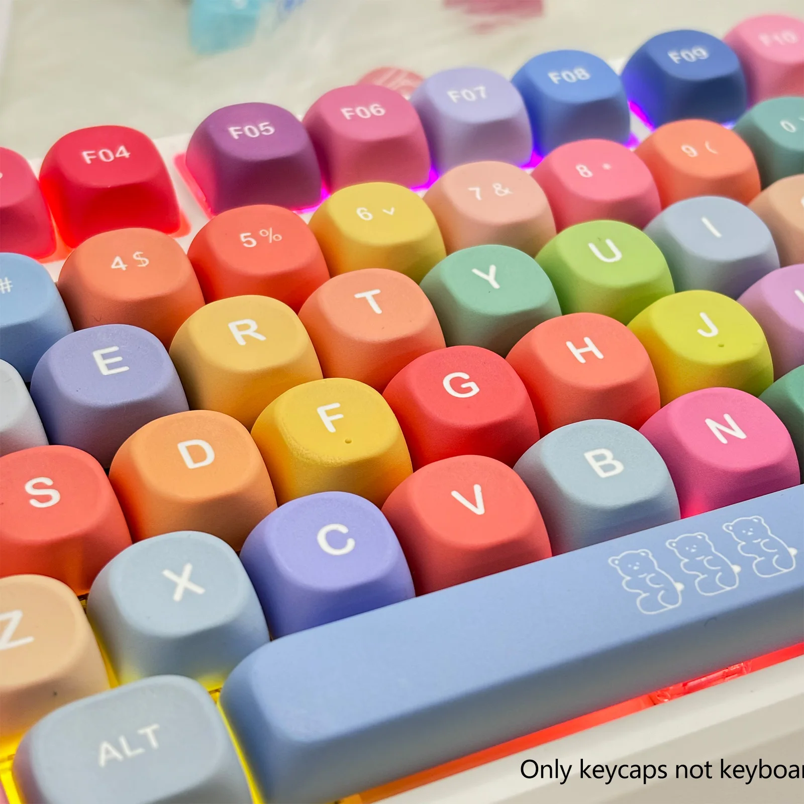 MOA Profile Gummy Bear Keycaps – Benutzerdefinierte koreanische PBT-Tastenkappen für mechanische Gaming-Tastaturen (niedlich, 129-Tasten-Set)