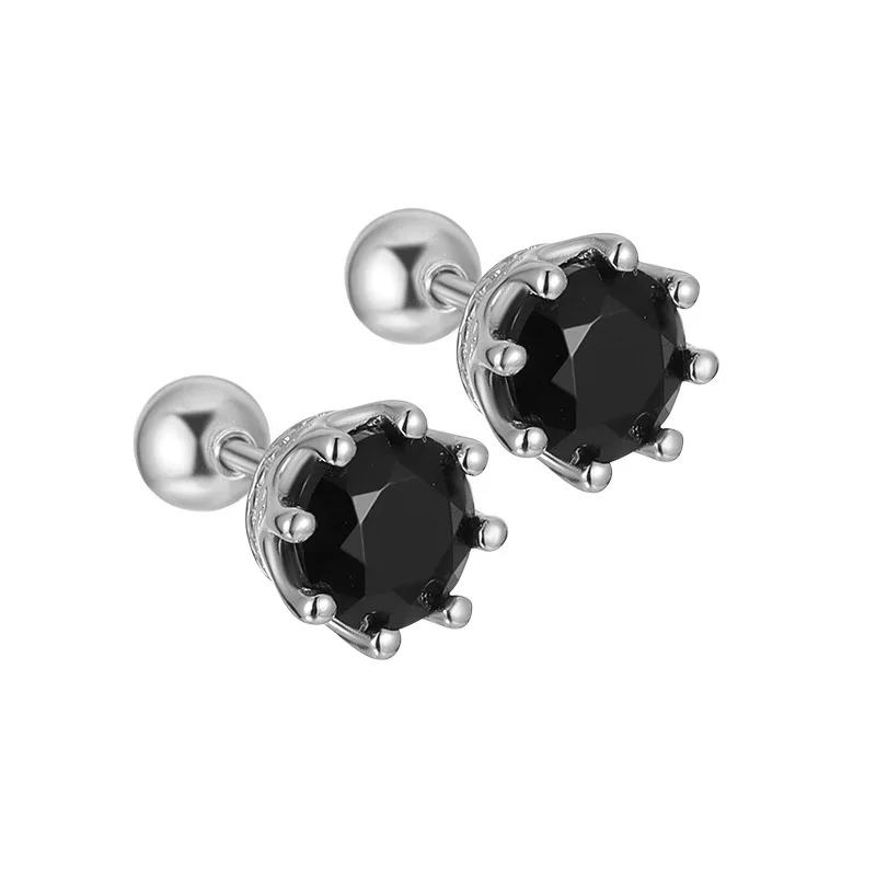 

Fashion 925 Sterling Silver Crown Zircon Stud Earrings Without Earbuds Screw Earrings Minimalist Classic Platinum Plated