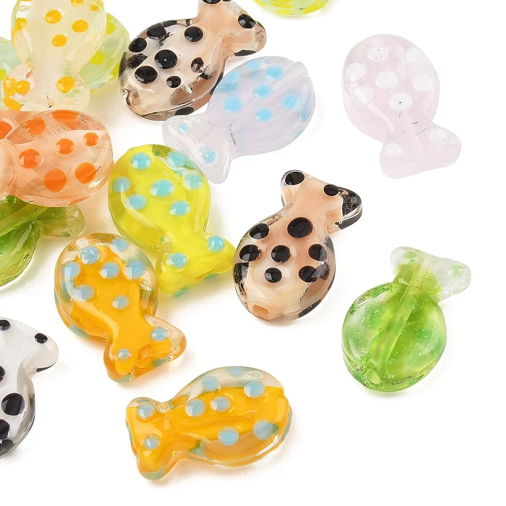 40pcs Multicolor Fish with Polka Dot Handmade Lampwork Beads Loose Spacer Beads for DIY Bracelet Necklace Jewelry Making Crafts