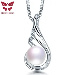 HENGSHENG Freshwater Pearl Elegant Women Pendant 925 Sterling Silver Fine Jewelry Concise Design Wing Pendant Necklace
