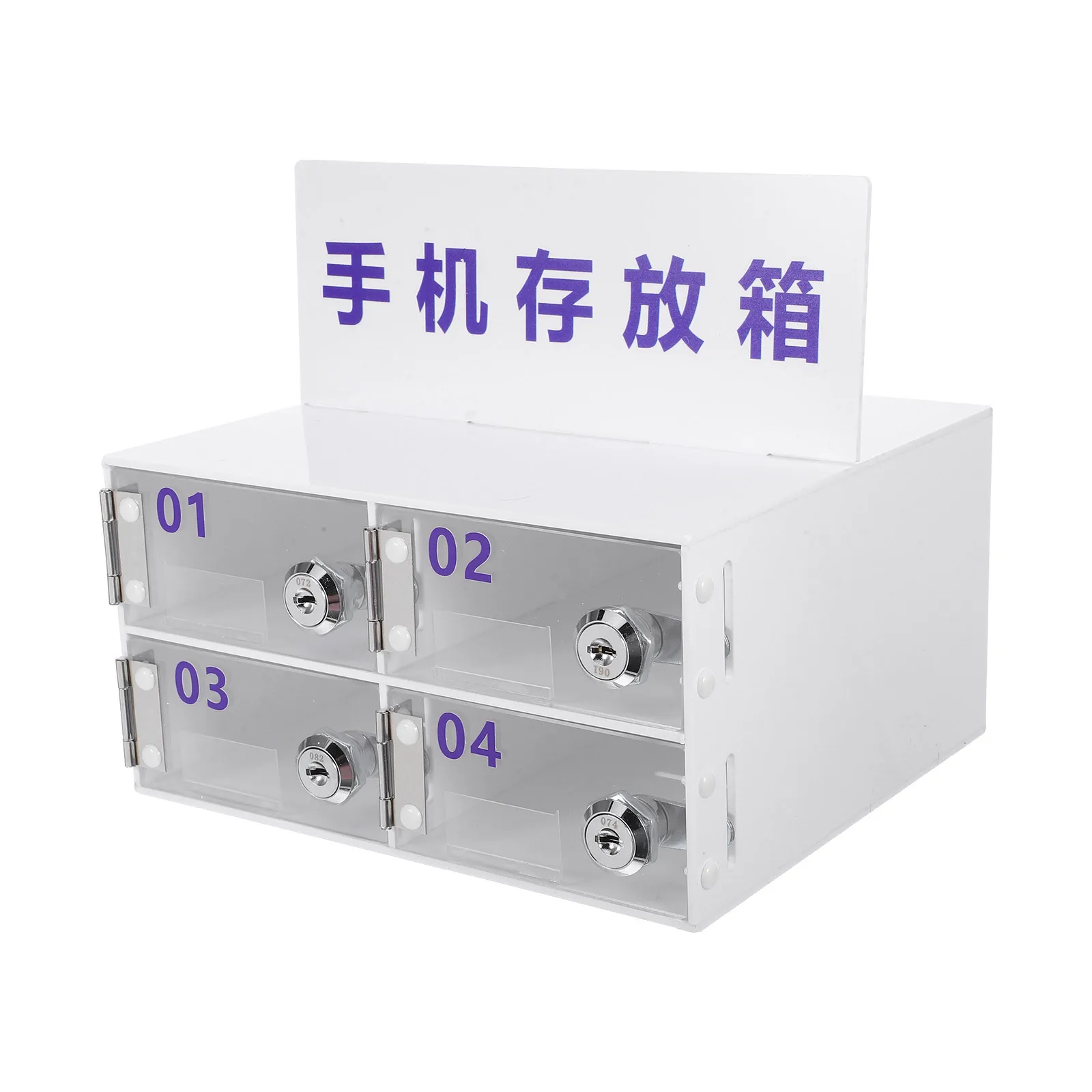 

Acrylic Storage Cabinet 4-Grid Cell Phone Lock Box For Workshop Employees Mobile Phone Organizer Secure Locking System