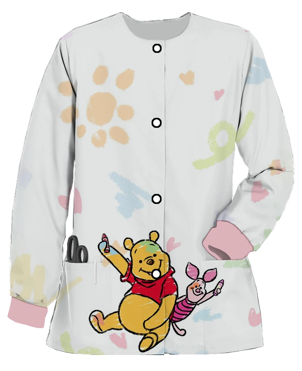 Disney series Winnie the Pooh cute affinity women\'s work clothes long sleeve round neck scrub jacket nursing clothes