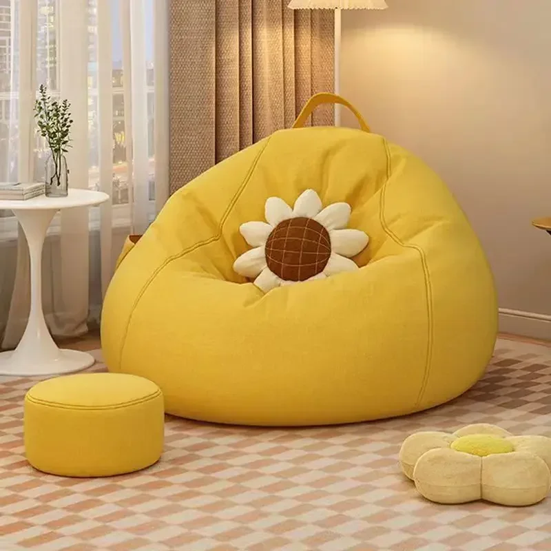 Fauteuils et canapés de relaxation avec repose-pieds, en tissu de lin, pouf, siège de sol, pour salon et usage domestique