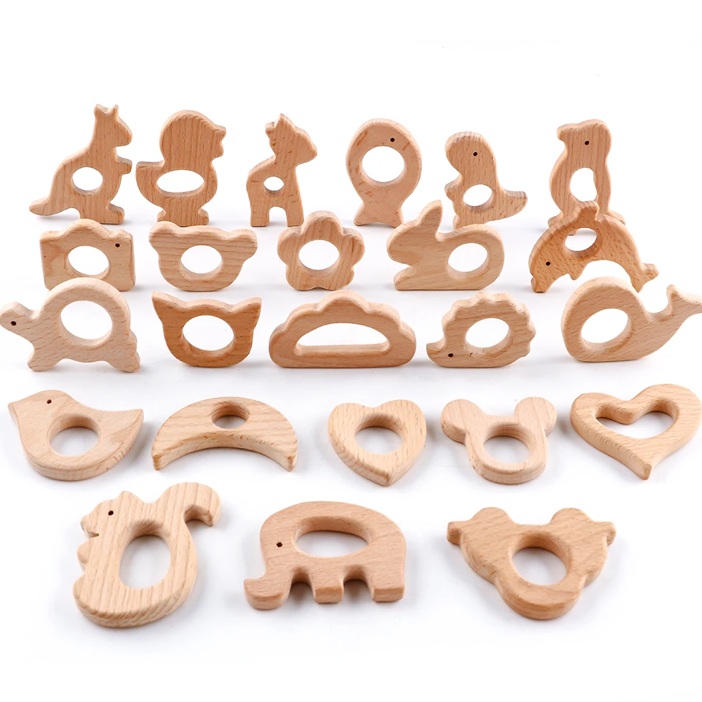 

20/50 шт., деревянный прорезыватель из бука, натуральная мультяшная форма, ожерелье, кулон, сделай сам, цепочка для соски, аксессуары для рукоделия ручной работы