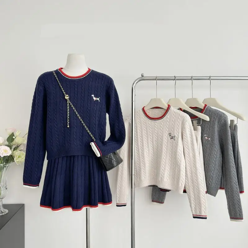 Conjuntos de moda para mujer, cárdigan de mezcla sólida de estilo coreano, Tops informales de punto sueltos, faldas plisadas de cintura alta, novedad de otoño 2024