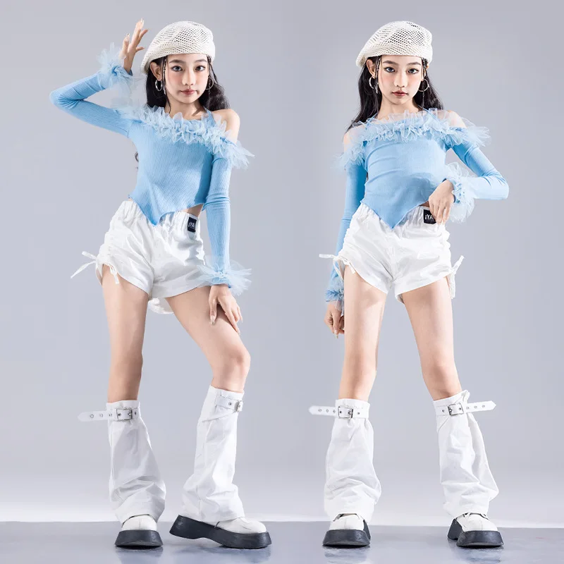 

Элегантный укороченный топ и брюки карго для девочек в стиле K-pop, детские шорты для хип-хопа и джазовых танцев, милый уличный костюм, комплекты одежды для принцесс