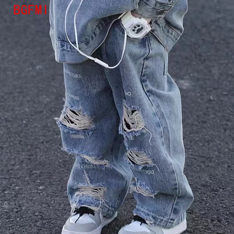 Abbigliamento per bambini ragazzo giacca di Jeans felpe con cappuccio + Jeans 2 pezzi Set autunno primavera Vintage buco pantaloni Pullover con