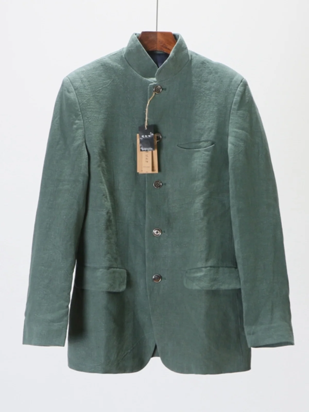 

Chinese National Sle Men's Autumn Linen Jaet Pad oulder Stand Collar Suit Casual Long Sve Button up Outerwear