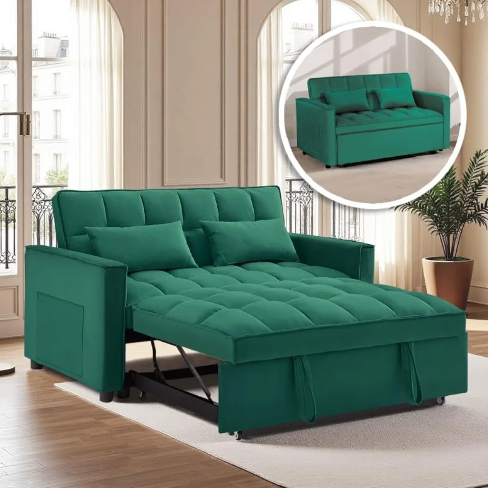 

Convertible Sofa Bed, 3 in 1 Sleeper Futon Couches for Small Space with Adjustable Backrest and Side Pocket, Chaise Lounge, Pull