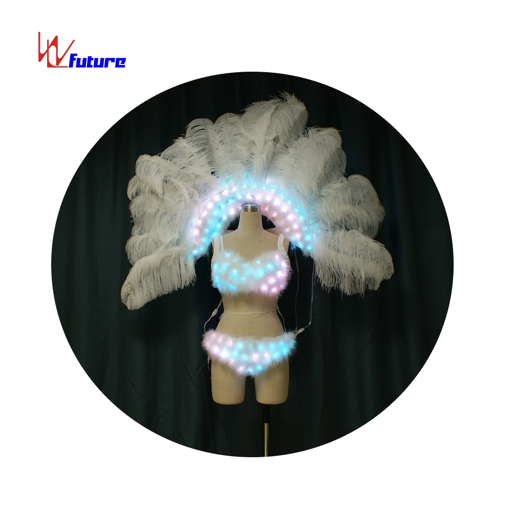 

WL-0187 LED Light Brazil Carnival Dance Costumes LED Light Feather Wings backpack showgirl Performance Wear Exotic Dancewear