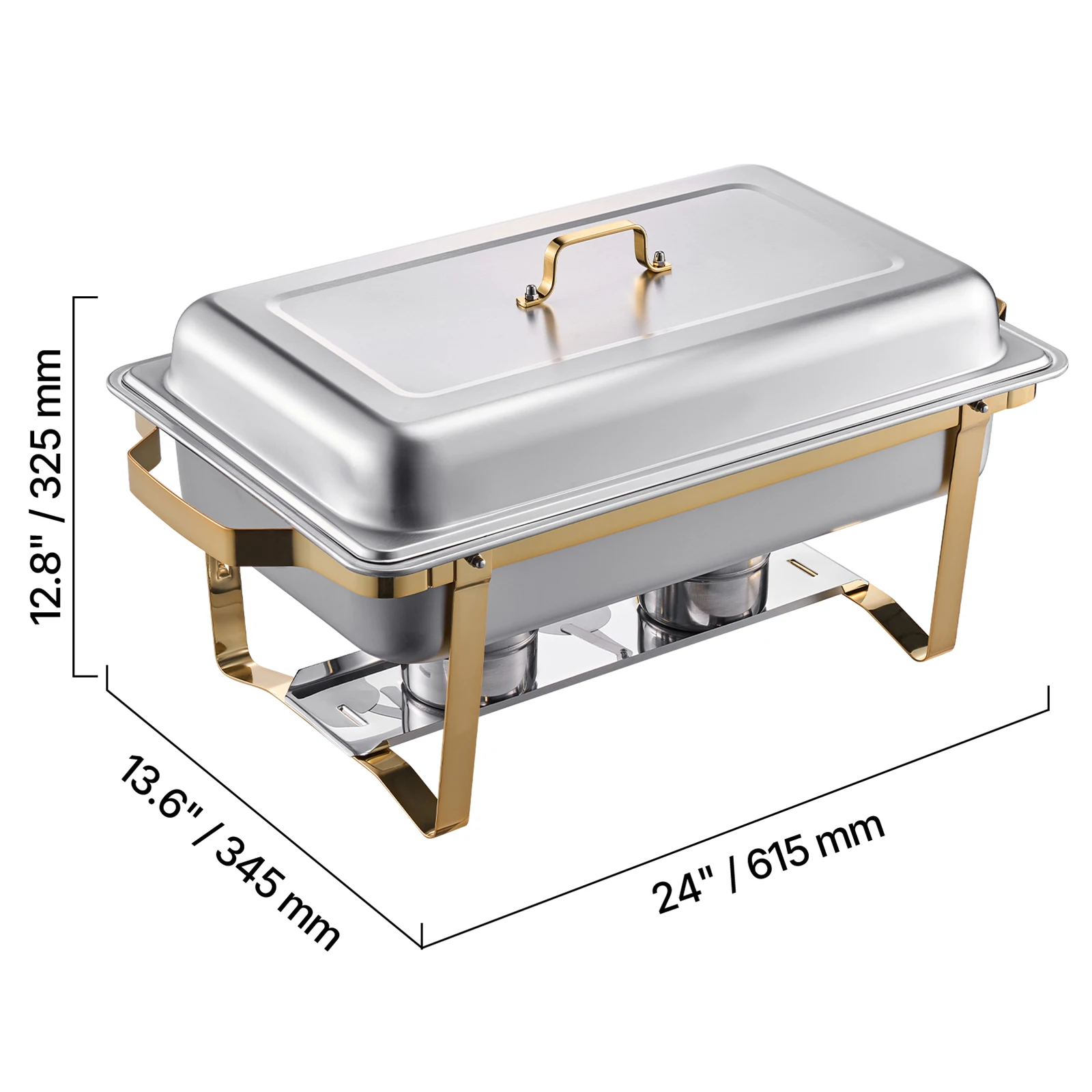 SucceBuy 8 Qt 4-pack komfoorbuffetset roestvrijstalen chafer met 2 volledige grootte en 4 halve grootte pannen Catering Warmer Server