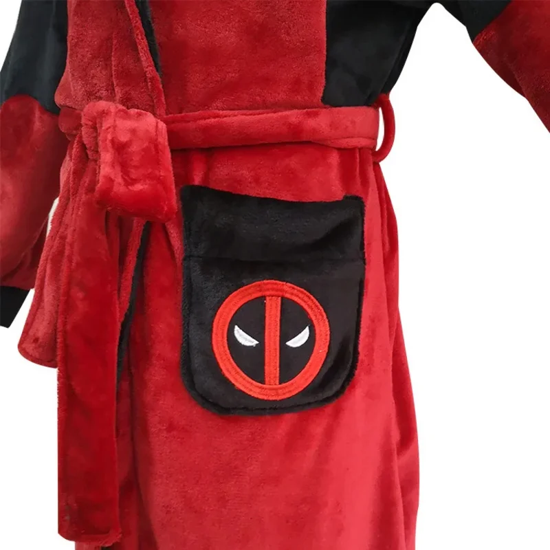 Movie Deadpool Bathrobe Cosplay Costume Men Women Halloween Christmas Flannel Hooded Pajamas Sleepwear C95M152