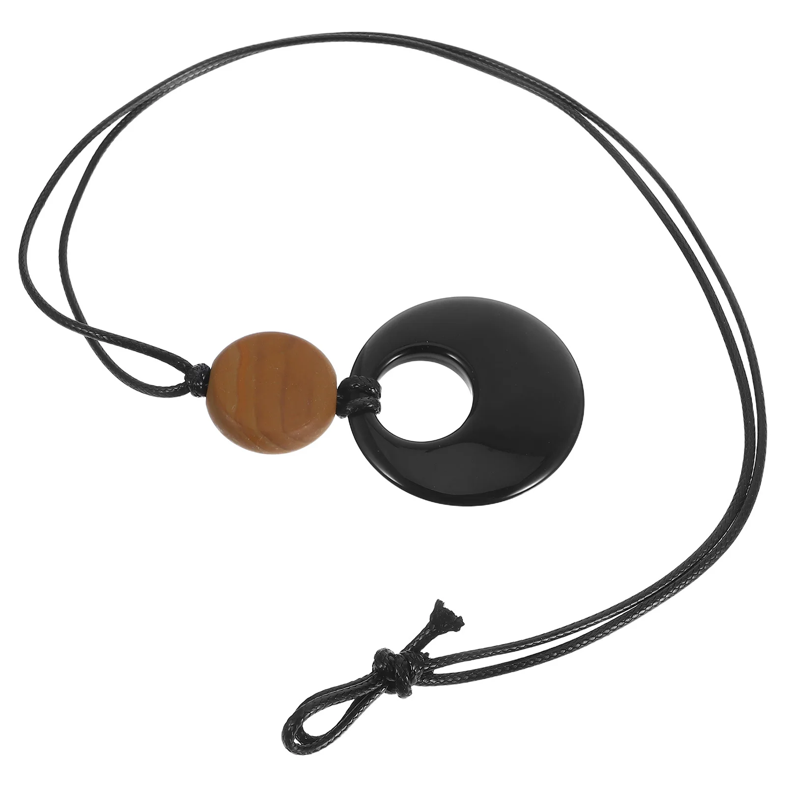 

Minimalist Obsidian Circle Necklace Long Pendant Black Cord Elegant Retro Style Versatile Accessory for Women Fashionable Wear