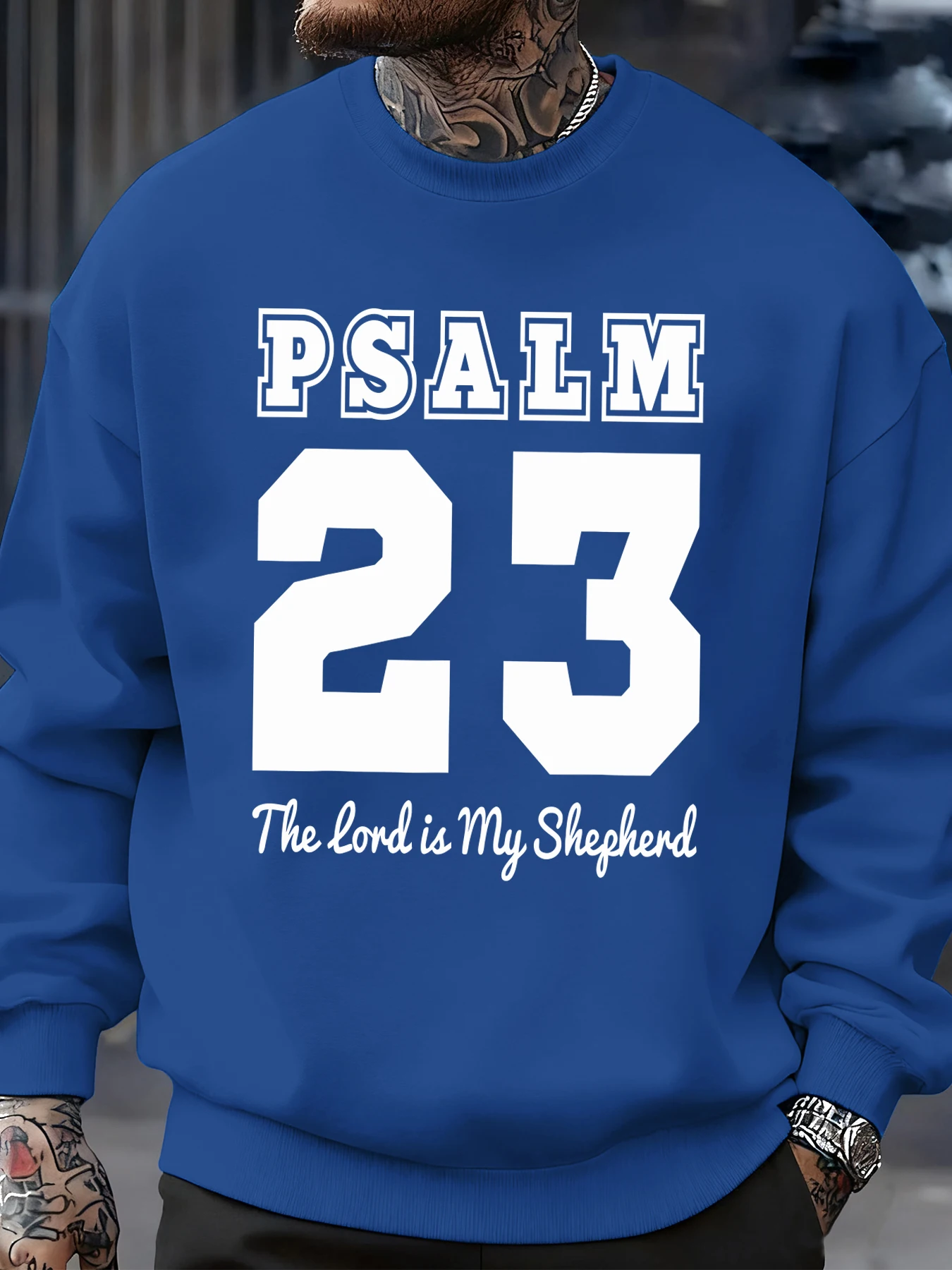 مزمور رقم 23 تصميم بلوفرات رجالية موضة الصوف ملابس رياضية الخريف Crewneck البلوز ملابس مريحة كبيرة الحجم #1