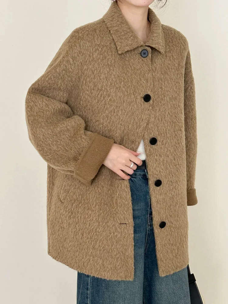 ZMEENNA Stilvolle Jacke aus Wollmischung für Damen mit Kragen und Manschetten, lässige Langarm-Oberbekleidung, Vordertaschen ZM4084