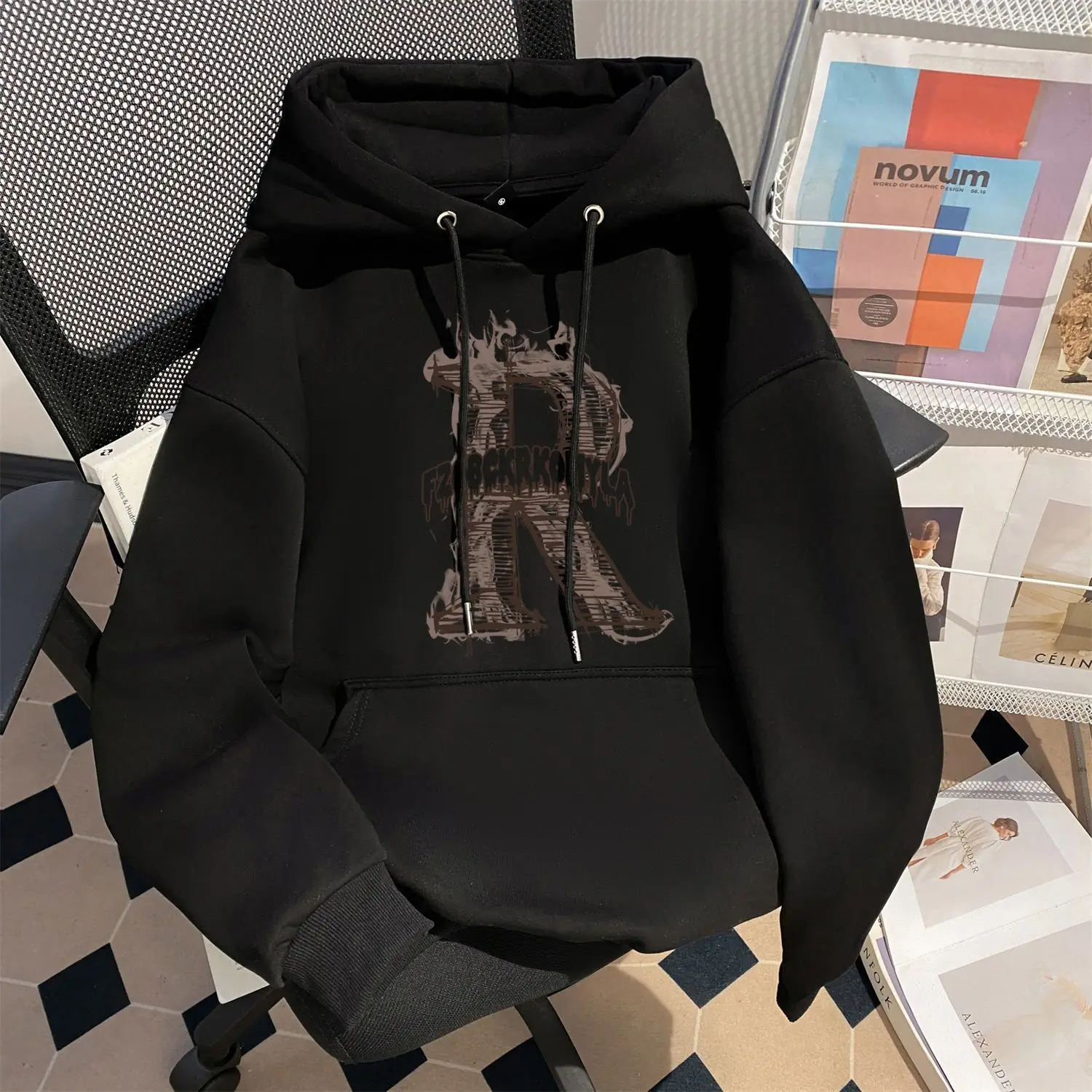 

Толстовка большого размера с американским принтом, осенне-зимняя, новая, из плотного чистого хлопка, универсальная верхняя одежда